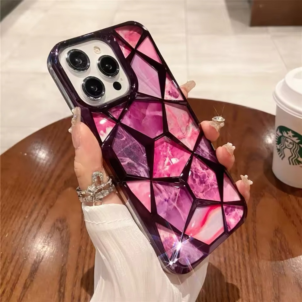 Pink and Black Geometric iPhone 15 Pro Case with Glossy Finish